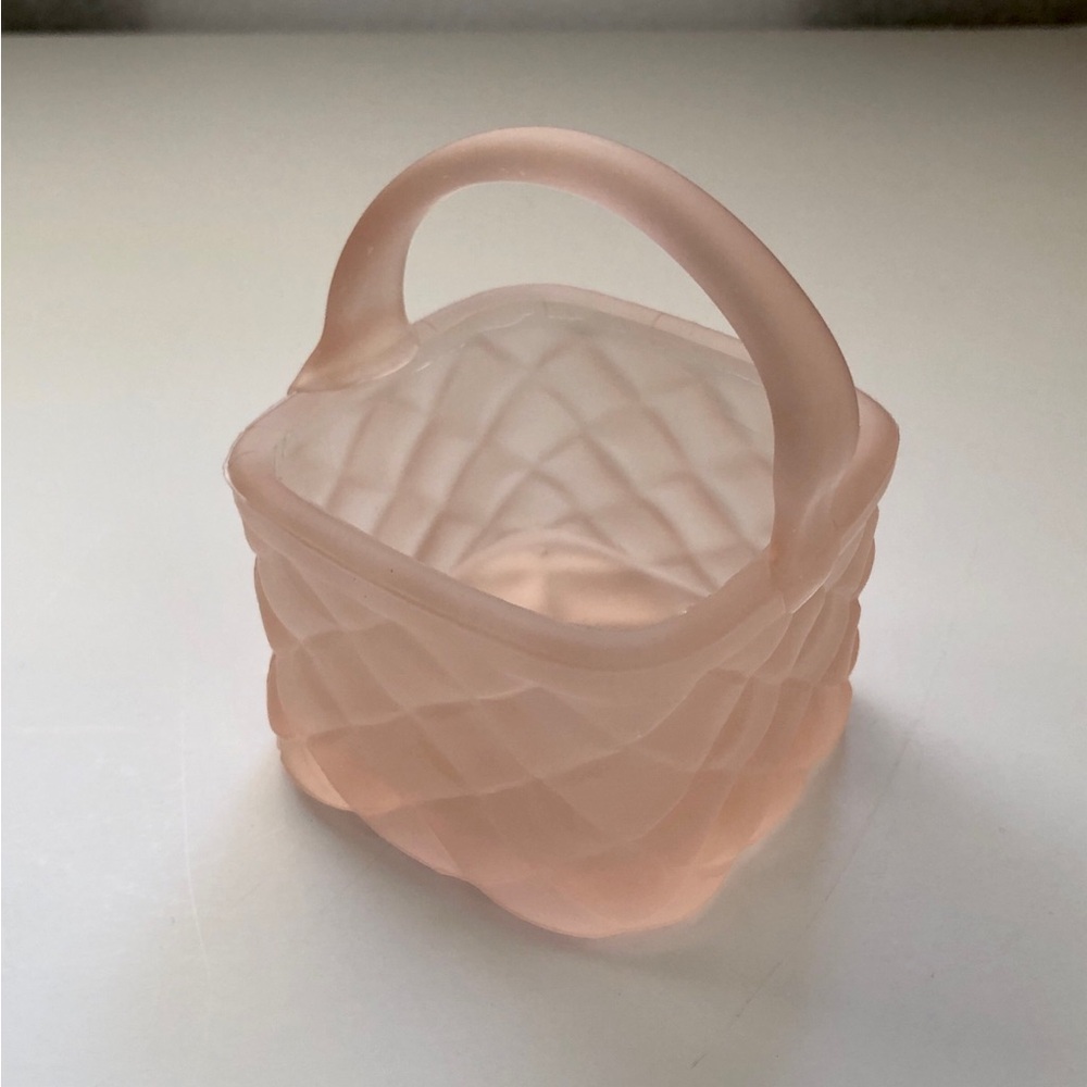 Vintage Frosted Pink Glass Basket with Handle